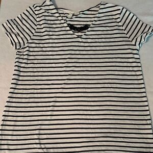 CATO Black and White Striped V-Neck Short Sleeve Tee